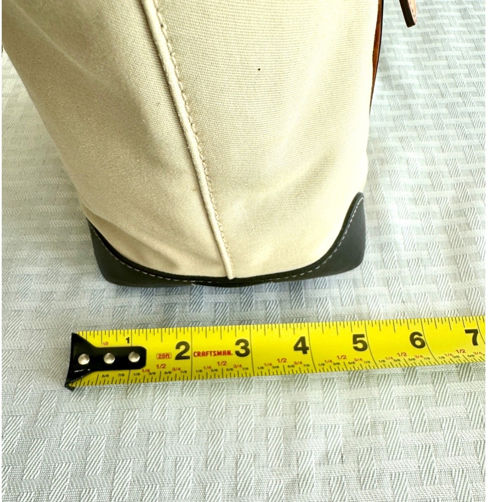 Coach Hampton Canvas Leather Trim Tote Bag Cream Black Tan 7741 Small Shoulder - Picture 10 of 16